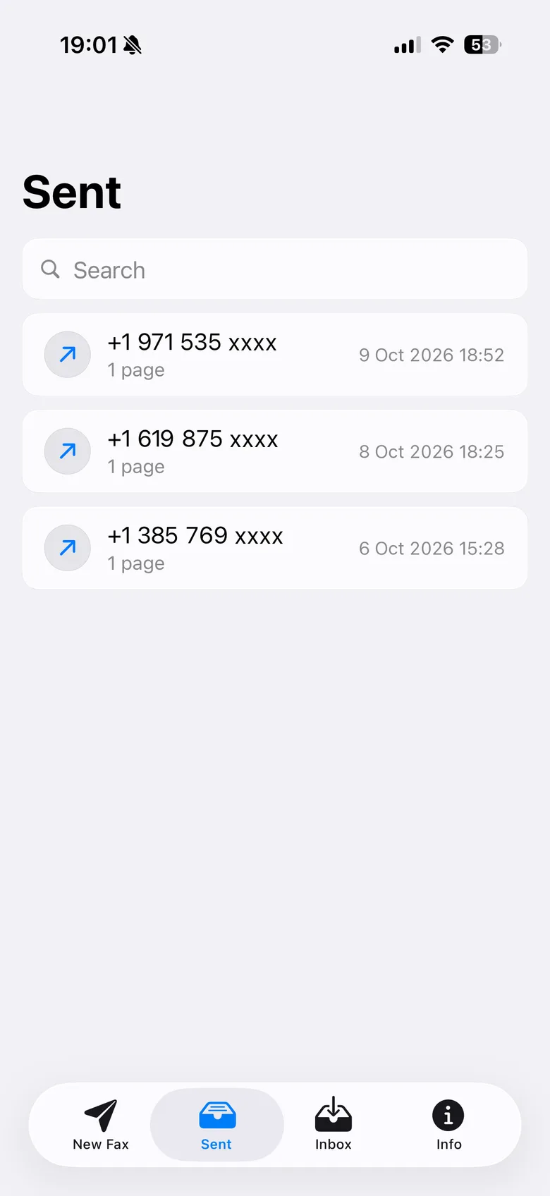 Sent faxes list